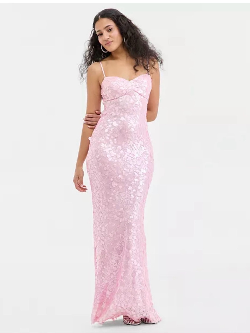 City Studio Pink Sequin Lace Maxi Dress